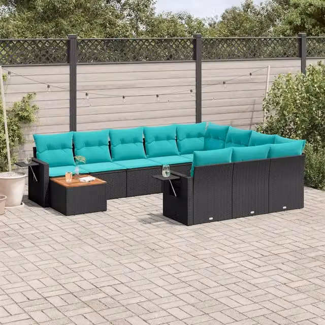 Set Divani da Giardino 11 pz con Cuscini Nero in Polyrattan 3224748