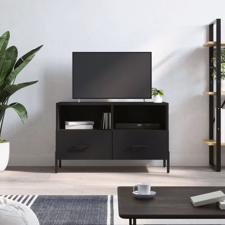 vidaXL Mobile Porta TV Moderno Nero in Legno e Metallo L: 80 cm, P: 36 cm, H: 50 cm
