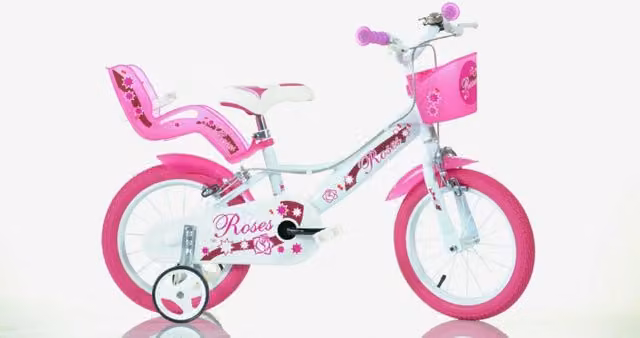 Bicicletta per bambini SCH ROSES 14 pollici rosa con cestino e campanello