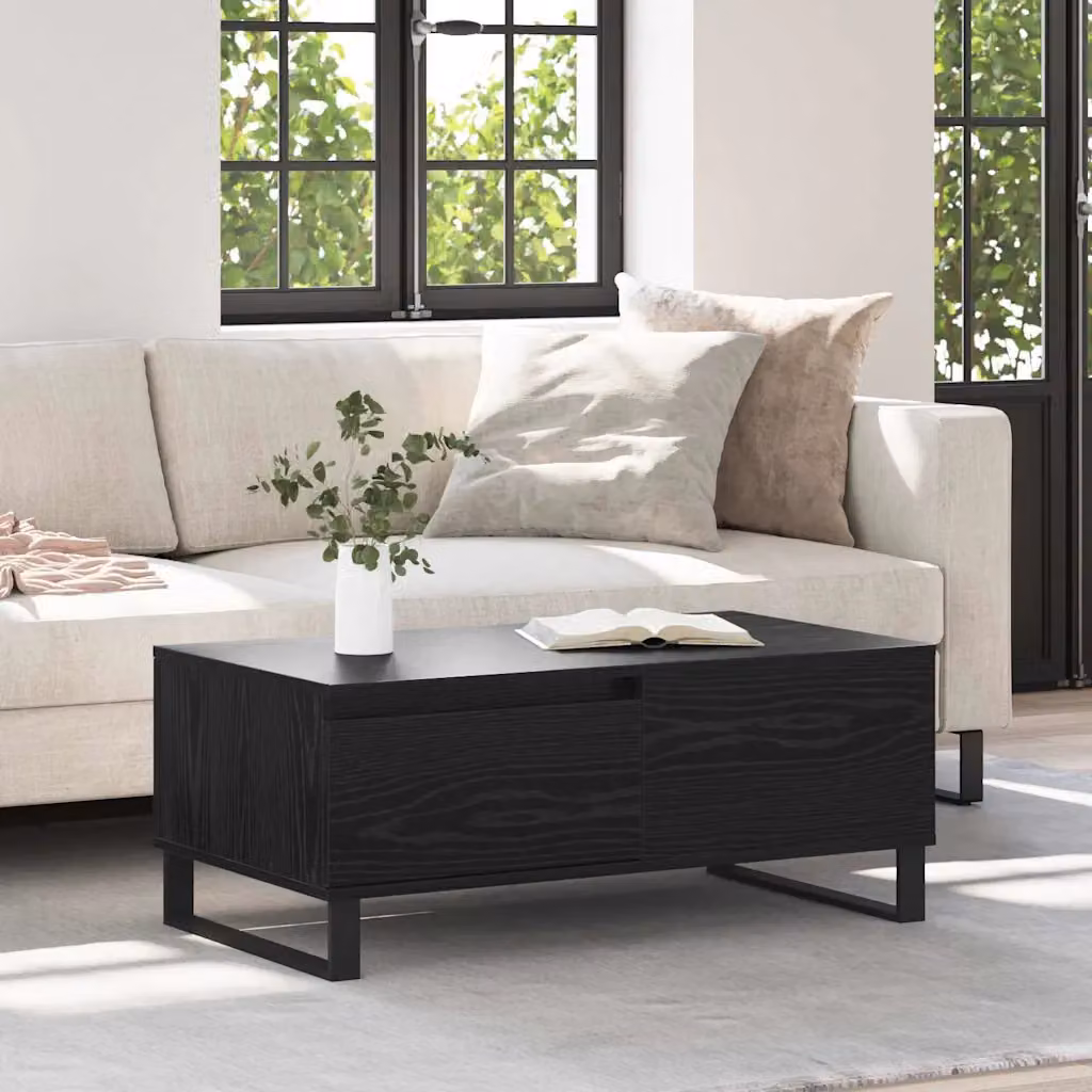 vidaXL Tavolino da salotto rettangolare in rovere e nero L: 90 cm, P: 50 cm, H: 36,5 cm