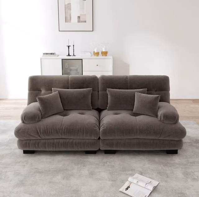 Divano modulare in chenille marrone 220x77x81 cm
