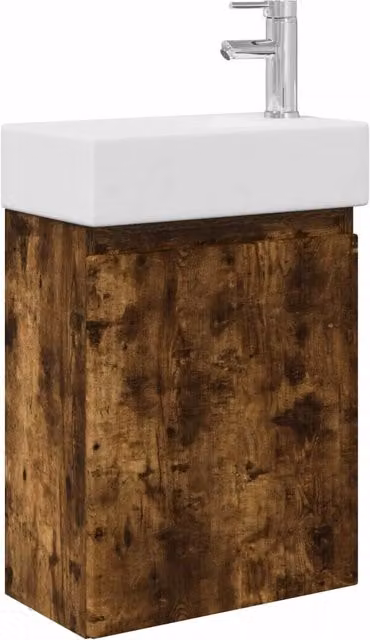 Mobile Bagno | Armadio da bagno con rubinetto Rovere Fumo 45,5 x 22,5 x 84 cm