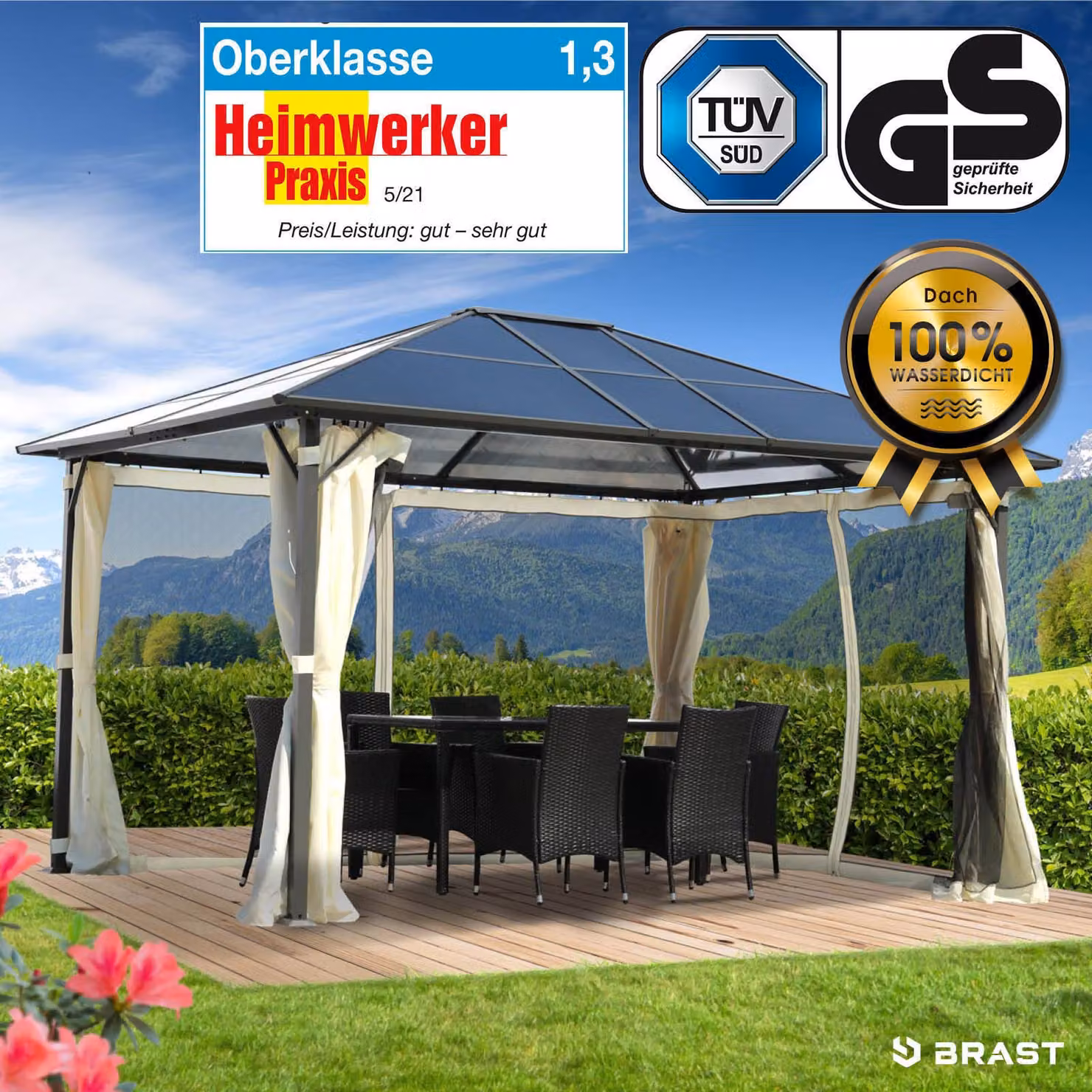Gazebo in alluminio PREMIUM con tetto fisso 3x4 m beige