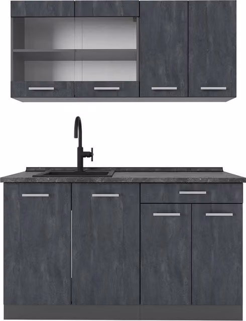 Cucina monoblocco R-Line Calce nera/Antracite 140 cm PL Antracite Vicco