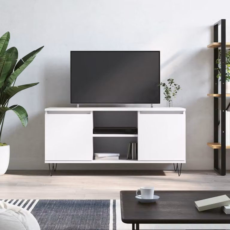 vidaXL Mobile Porta TV Bianco in Legno e Metallo L: 104 cm, P: 35 cm, H: 50 cm