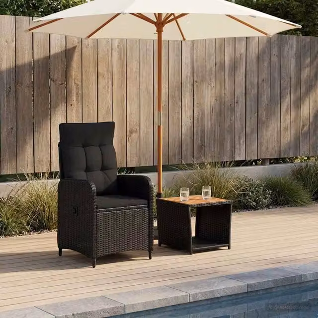 Set Lounge da Giardino Moderno vidaXL in Rattan e Metallo Nero 2 pz