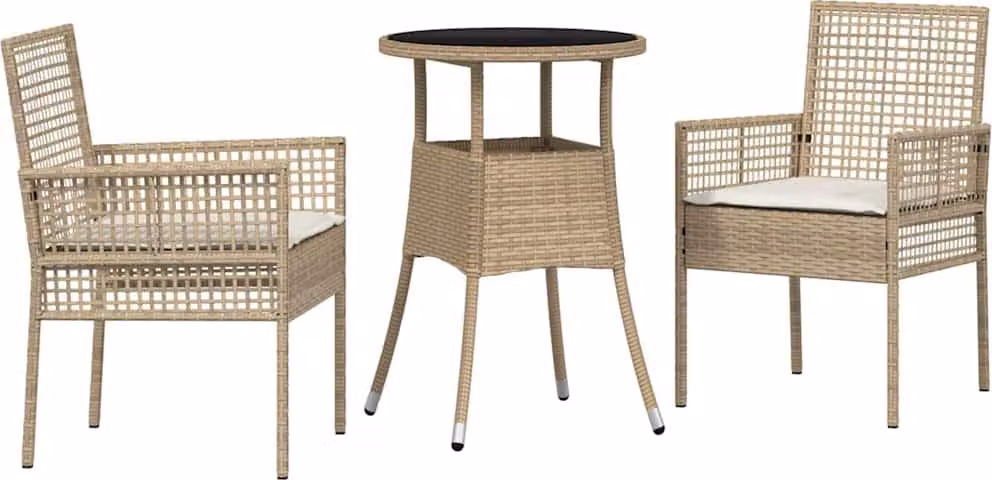 Set da Pranzo per Giardino 3 pcs Beige polyrattan