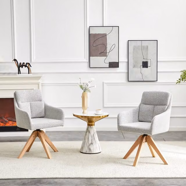 Set di 2 sedie da pranzo girevoli OKWISH in velluto grigio chiaro con braccioli e base in legno massello