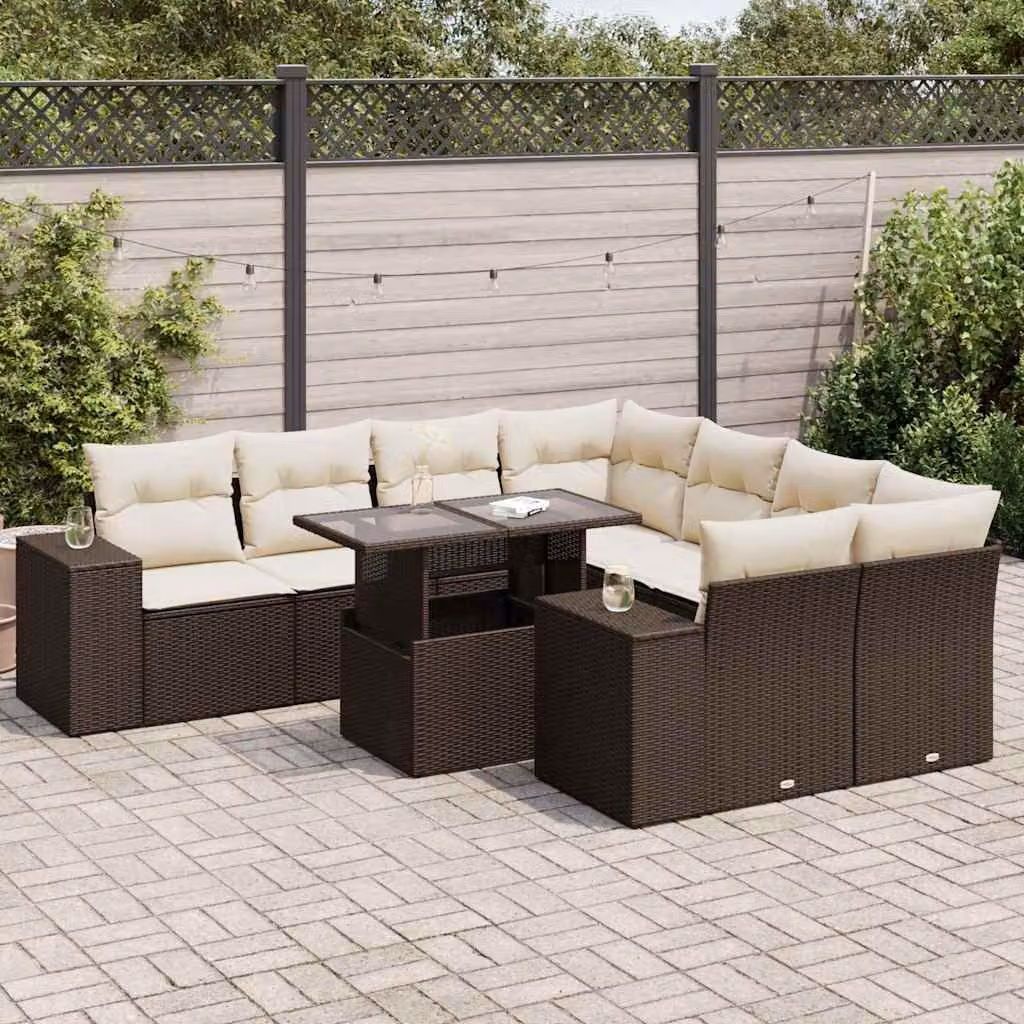 Maison Exclusive - Set Divani da Giardino 9pz con Cuscini Marrone in Polyrattan
