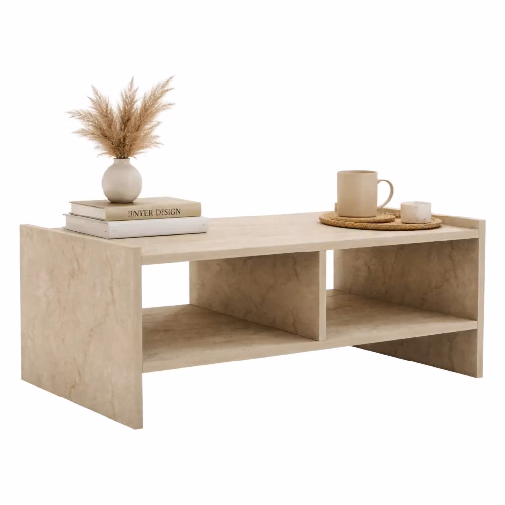 Tavolino da salotto Oria DMORA con 2 vani, beige marmo, L: 90 cm, P: 50 cm, H: 35 cm – 2