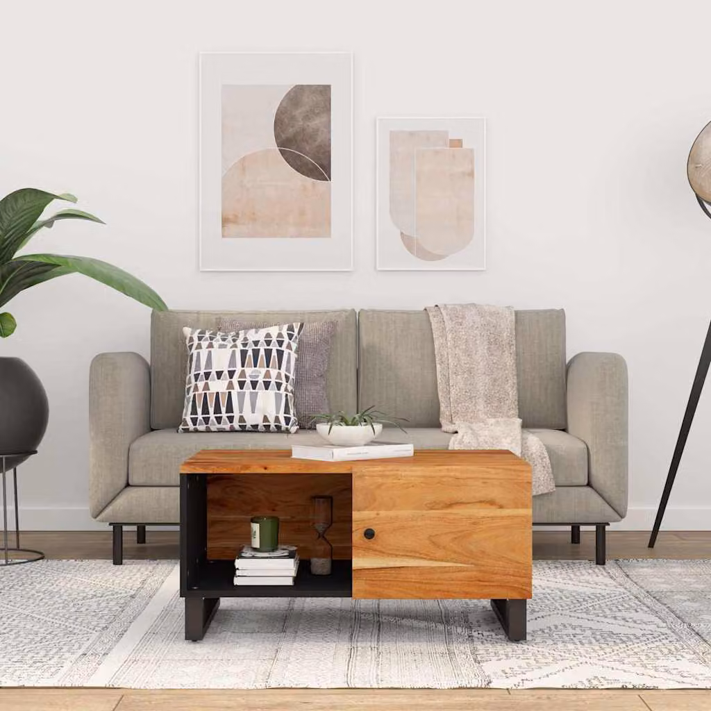 vidaXL Tavolino da Soggiorno Moderno in Legno di Acacia e Multistrato, Marrone, L 80 x P 50 x H 40 cm