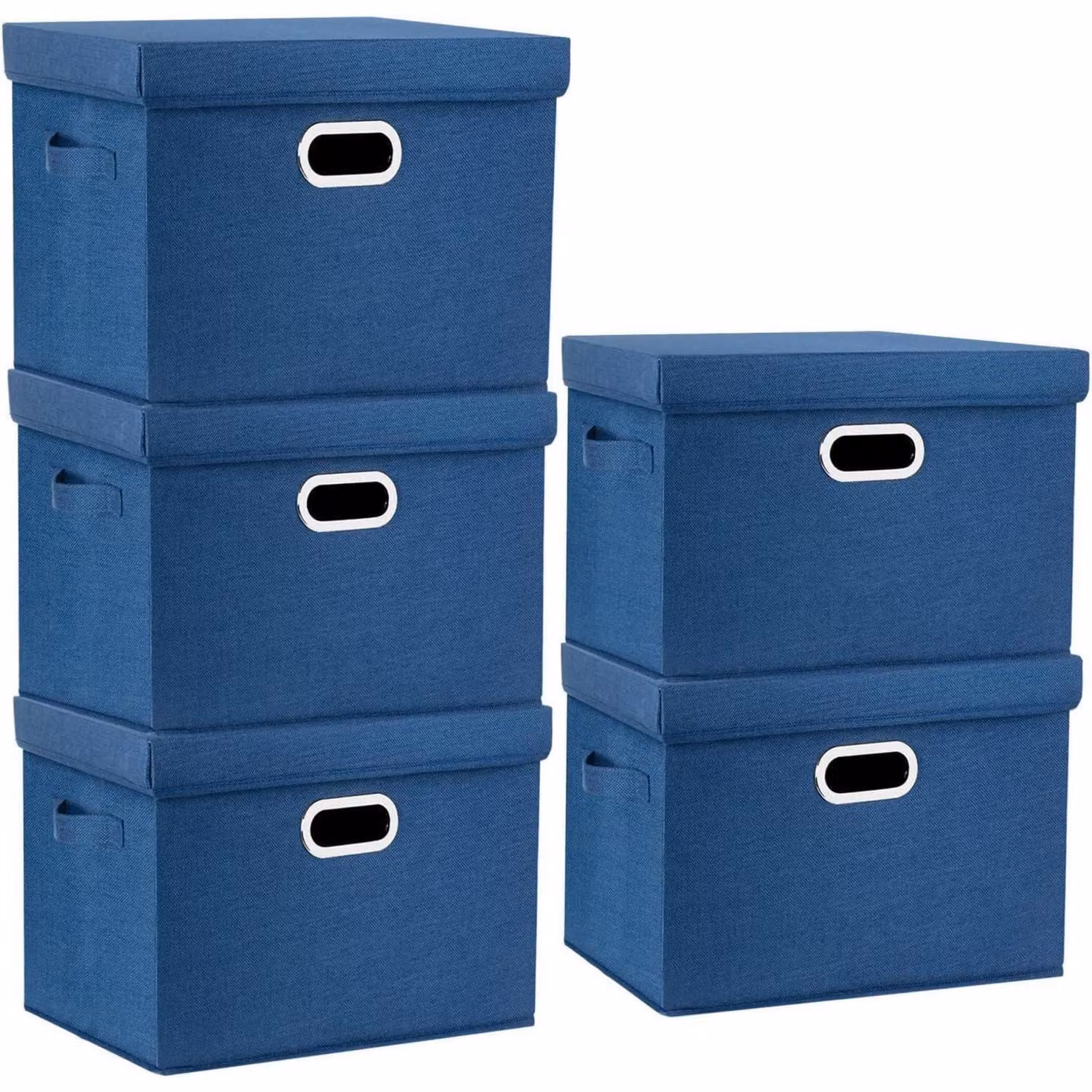 Contenitore con coperchio, in tessuto, pieghevole, lavabile, confezione da 5 pezzi, colore blu classico, dimensioni 44x30x29 cm