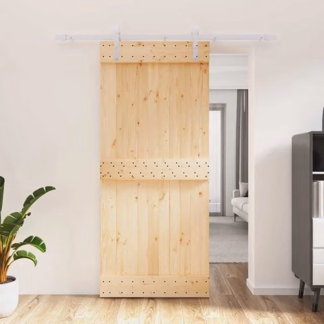 Porta scorrevole moderna vidaXL in legno e acciaio, colori naturale e bianco, L: 90 cm, H: 210 cm