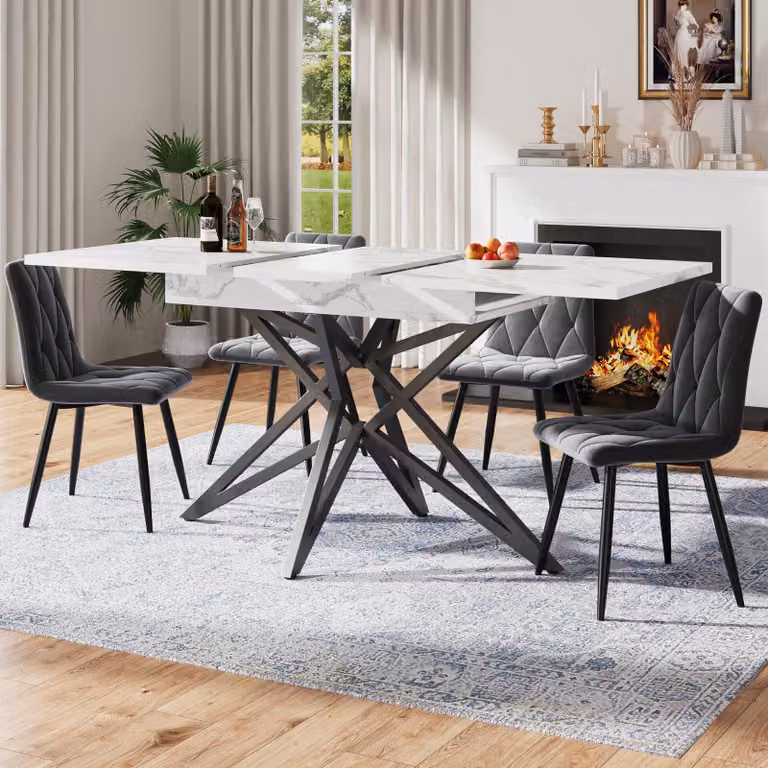 Tavolo da pranzo allungabile con finitura effetto marmo - 120-160 x 80 cm