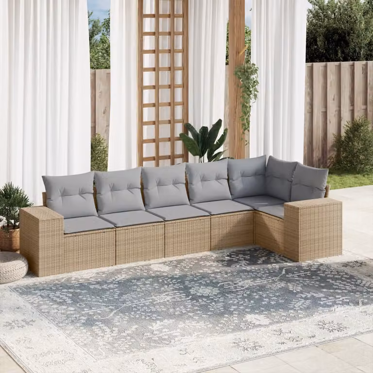 vidaXL Set Divano da Giardino a L 6 pz con Cuscini Beige e Grigio in Polyrattan e Acciaio