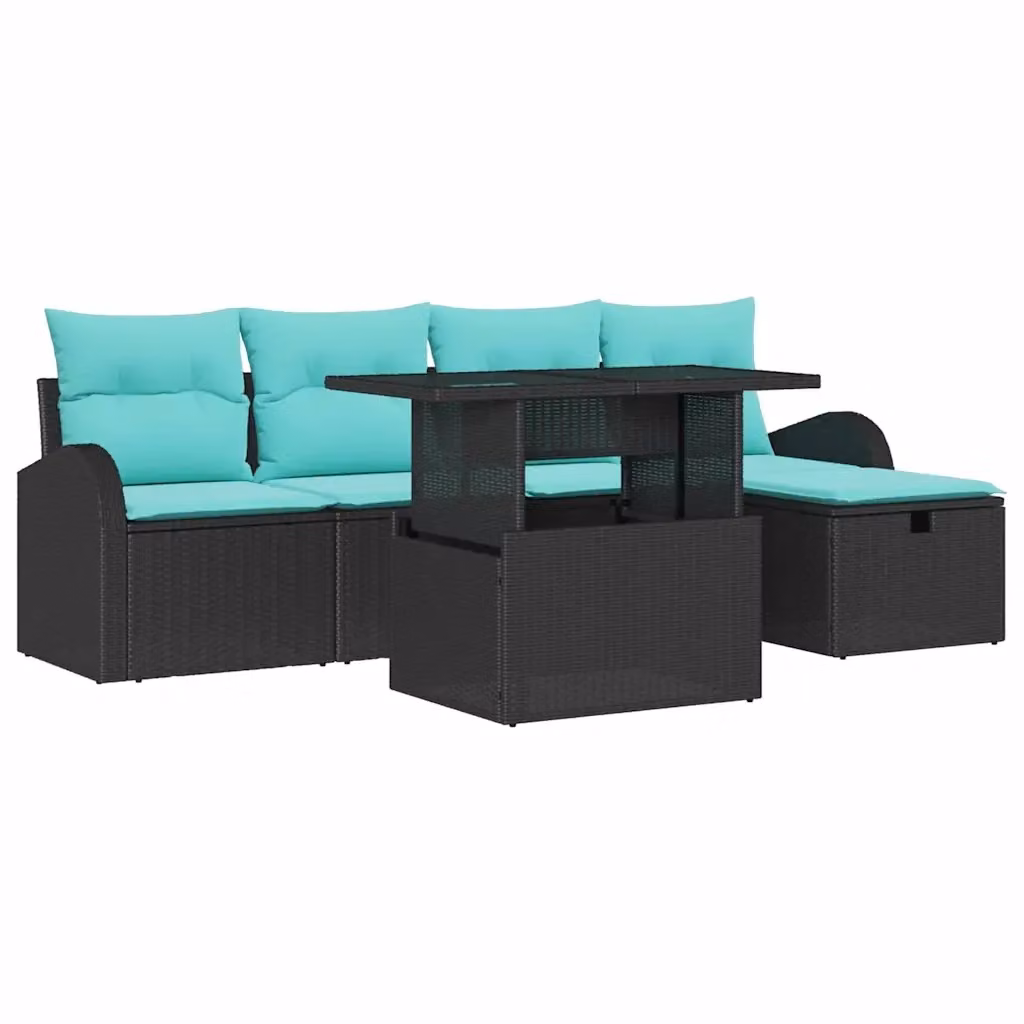 Set Divano da Giardino vidaXL a Forma a L in Polyrattan Nero con Tavolino e Ottoman, 6 Pezzi – 2