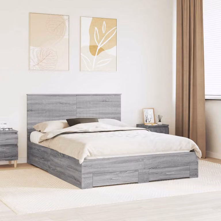 Struttura del letto con cassetto vidaXL in legno ingegnerizzato Grigio Sonoma L 150 x P 200 cm