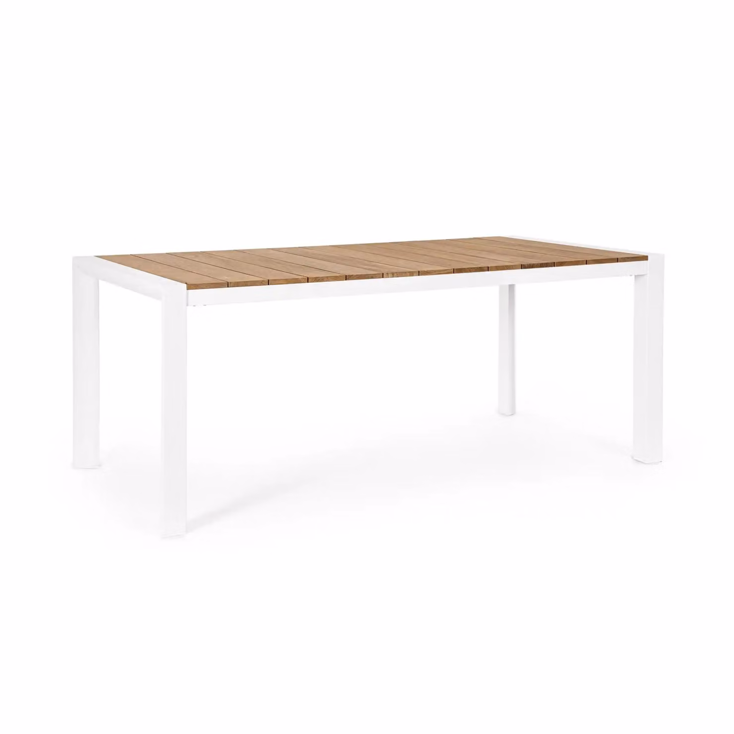 Tavolo da giardino CAMERON con piano in teak e struttura in alluminio bianco, 180×90 cm