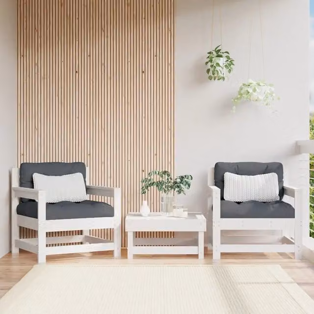 Sedia da patio-Sedie da Giardino con Cuscini 2pz Legno Massello di Pino Bianco 117937