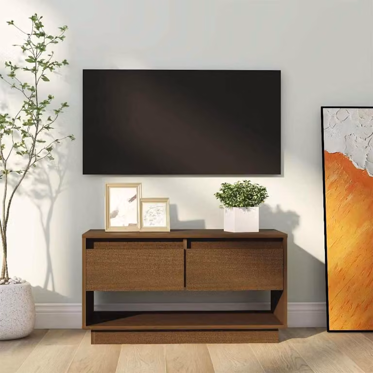 Mobile TV vidaXL in legno massello di pino, colore marrone, L 74 cm x P 34 cm x H 40 cm