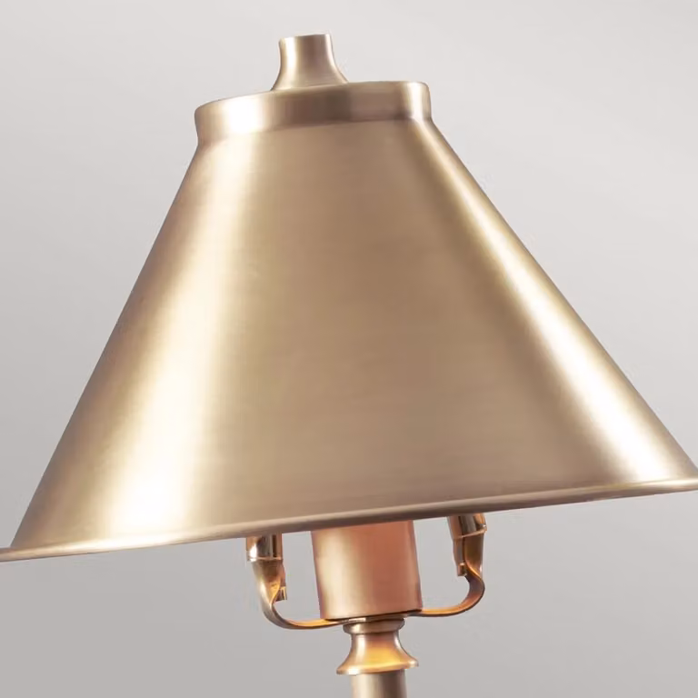 Lampada da scrivania industrial Elstead Lighting in metallo color ottone con paralume a cono e attacco E14