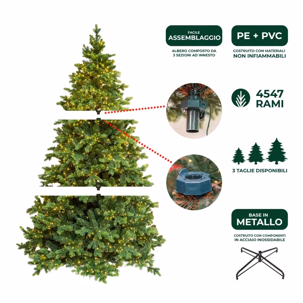 Albero di Natale Artificiale Le Stelle Courmayeur Verde con 4000 Luci LED Bianco Caldo H 240 cm x L 150 cm – 2