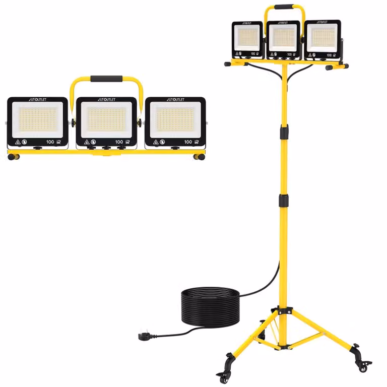 Fareto a LED per esterni, completo di stativo e ruote, 300 W, 27000 lumen, 3 temperature di colore, grado di protezione IP66 (resistente all'acqua)