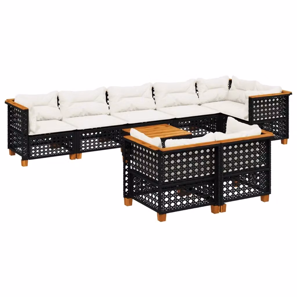 vidaXL Set di Divani da Giardino 9 pz in Polyrattan Nero con Cuscini e Tavolino da Esterno – 2