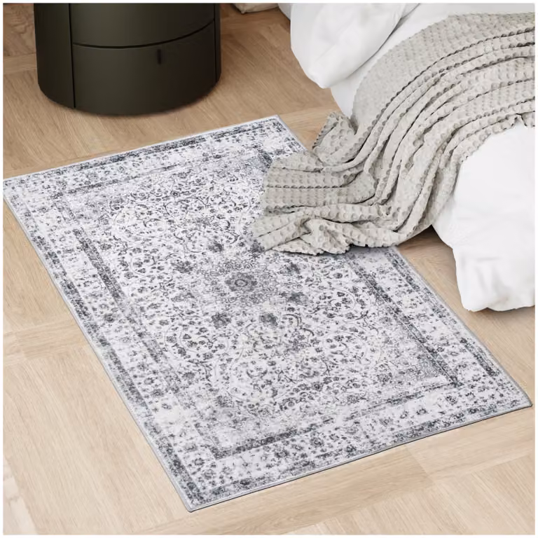 Tappeto design vintage oriental in poliestere grigio per soggiorno o camera da letto, L: 150 cm, P: 80 cm