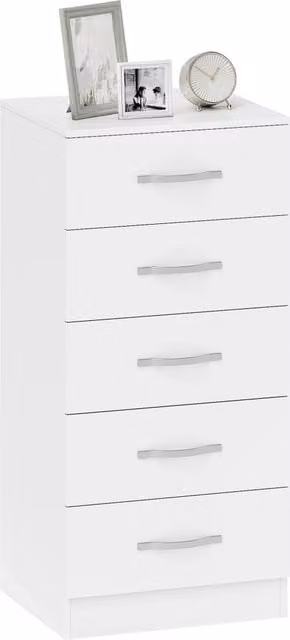 Cassettiera Minimal con 5 Cassetti Bianca in MDF per Camera da Letto e Soggiorno