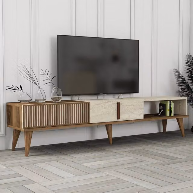 Sicoli Mobile Porta TV Moderno con 2 Ante in Legno, Colore Beige, L 180 x P 35 x H 40 cm – 1