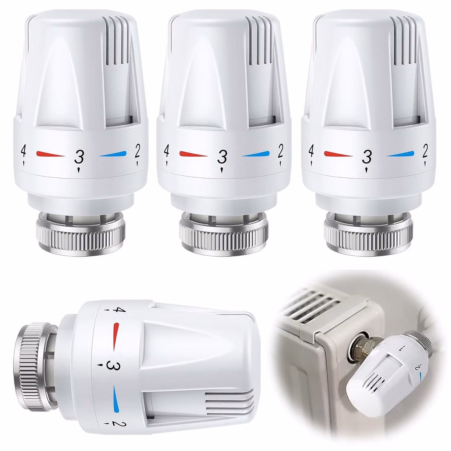 Set di 4 testine termostatiche - Adatte per radiatori con attacco M30 x 1.5