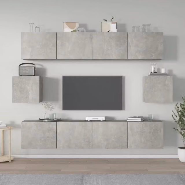 Set di Mobili Porta TV 6 pz-Set di 6 Credenza per TV Grigio Cemento in Legno Multistrato 746815