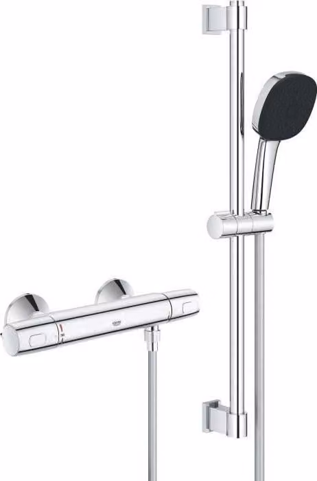 Sistema doccia termostatico GROHE Precision Trend, soffione Vitalio Comfort 110 con 3 tipi di getto, asta da 60 cm, a risparmio idrico, cromato (34237003)