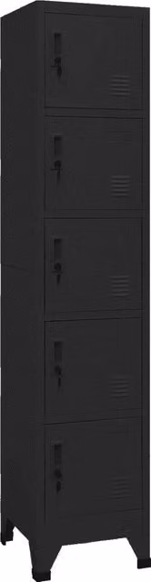 Armadietto moderno HELLOSHOP26 in acciaio nero opaco con 5 ante chiudibili a chiave e ripiani regolabili per ufficio o ripostiglio L/P/H: 38 x 40 x 180 cm