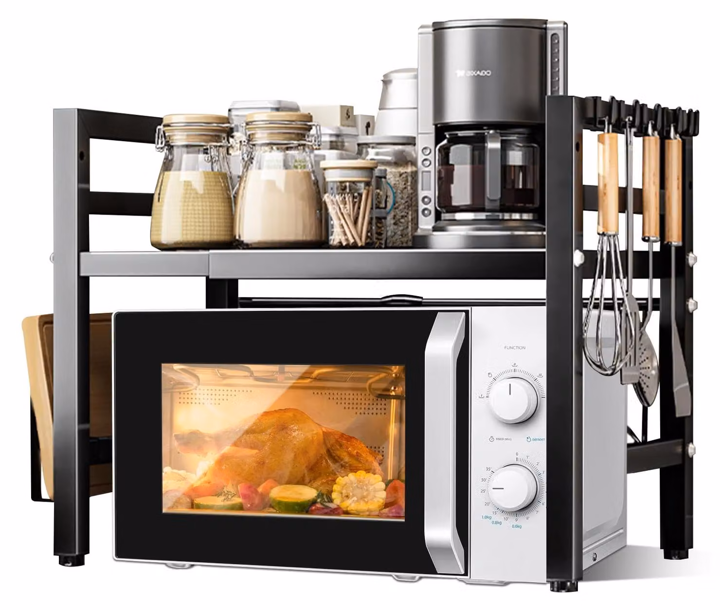 Omgoods - Portaoggetti estensibile per microonde - Regolabile - Salvaspazio - Portaoggetti da cucina - Supporto per microonde - Acciaio al carbonio - Capacità massima: 40 kg