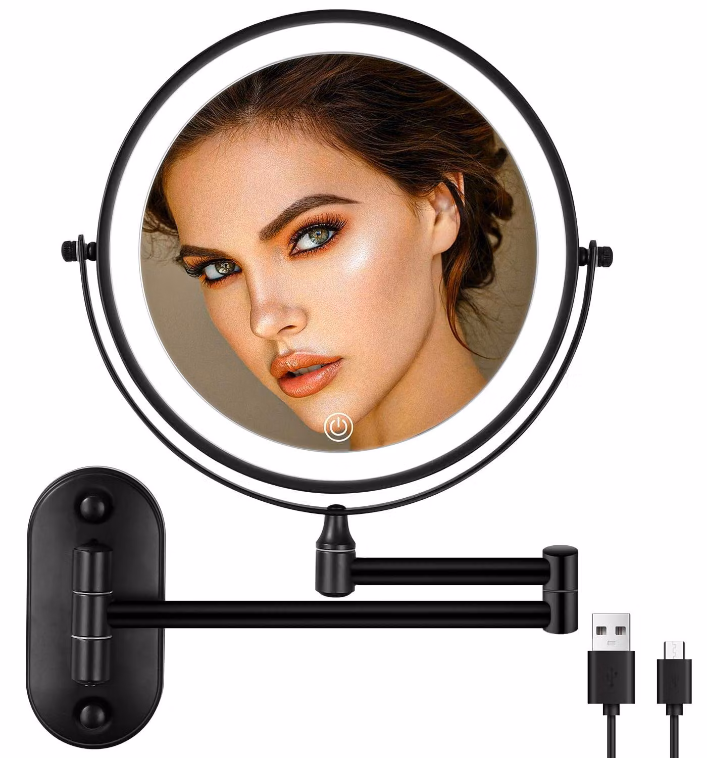 Specchio da trucco da montare a parete, ingrandimento 1X/10X, illuminazione a LED, colore nero