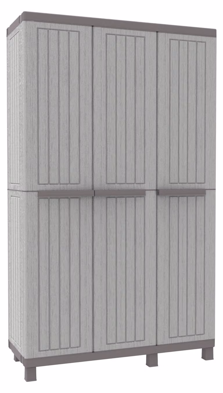 Armadio a 3 ante, con 3 ripiani regolabili, in plastica, colore grigio, dimensioni 102x39x170 cm
