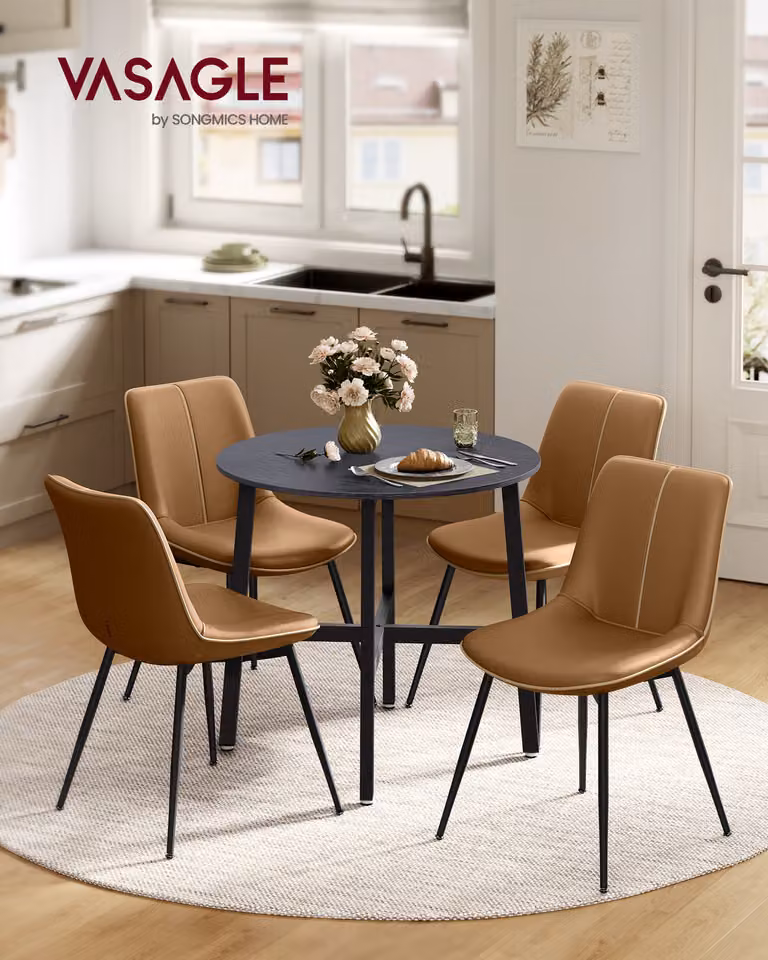 VASAGLE Tavolo da pranzo, 80 x 75 cm (Ø x H), tavolo da cucina rotondo, design industriale, nero