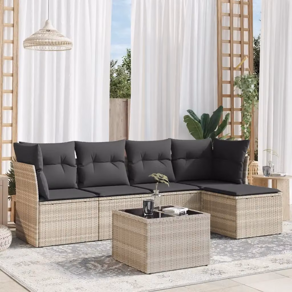 Set Salotto da Giardino Moderno a L con Polyrattan e Cuscini Grigio Matt, 6 Pezzi con Tavolino e Ottoman – 2