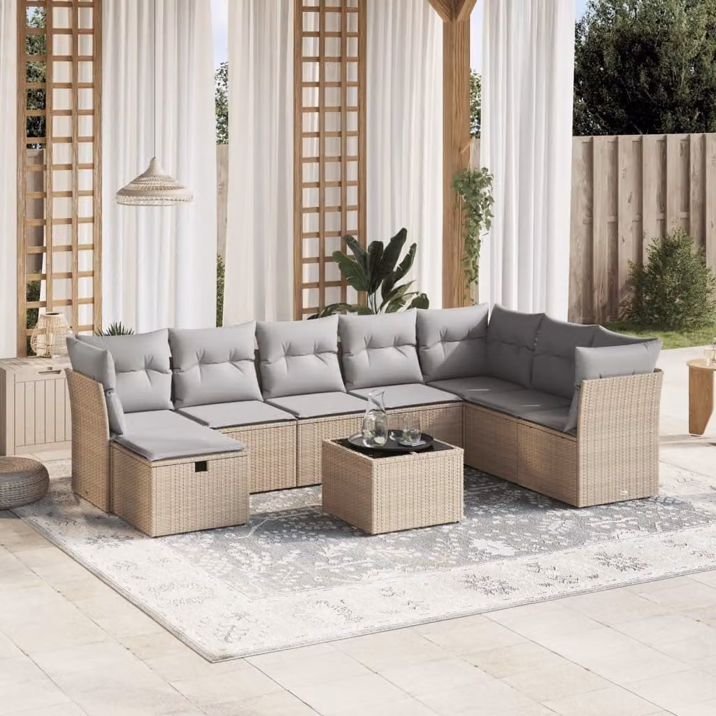 Maison Exclusive - Set Divano da Giardino 9 pz con Cuscini Beige Misto Polyrattan