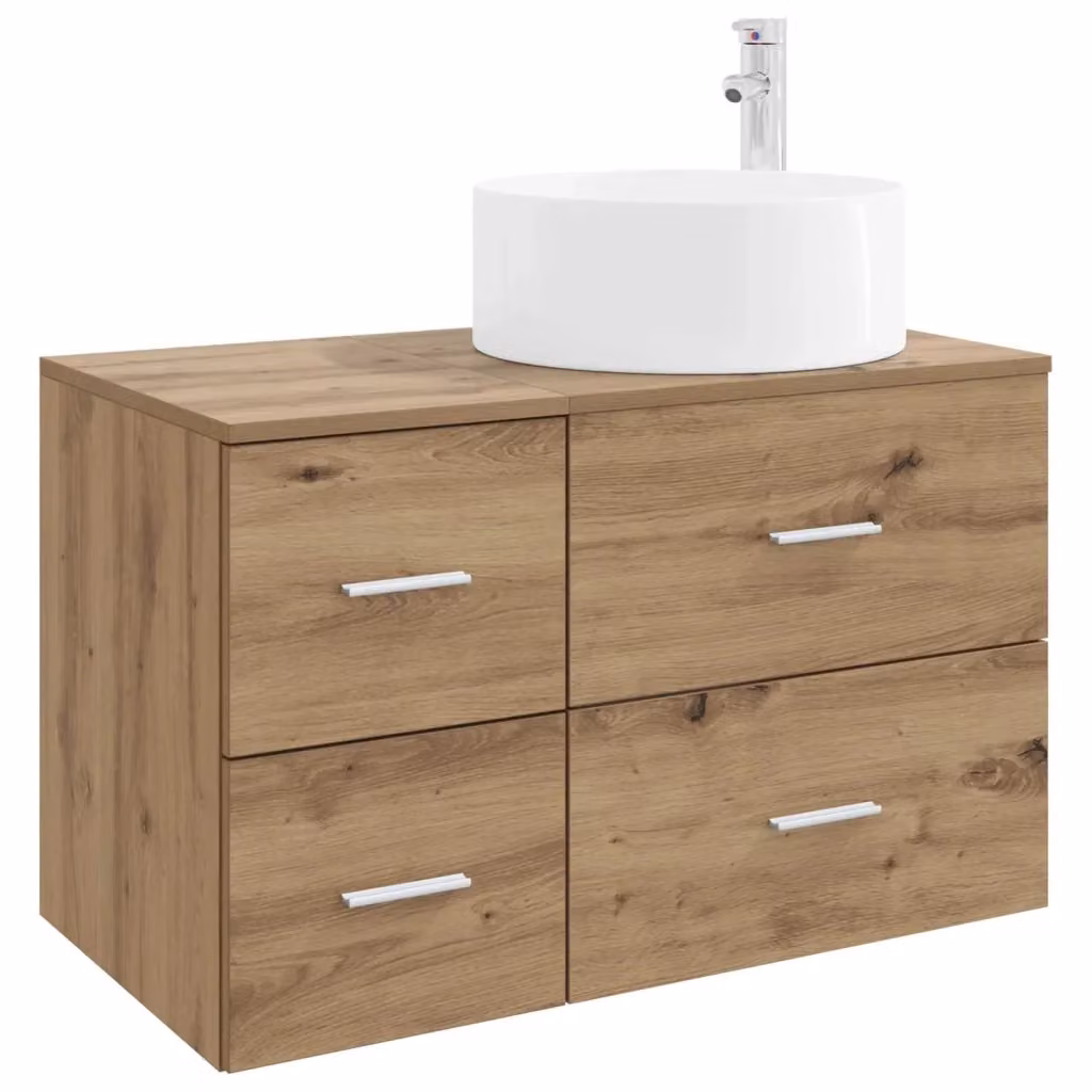 Set di mobili da bagno moderno vidaXL in legno marrone composto da mobile lavabo e pensile a parete – 2