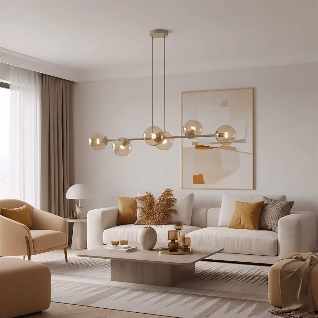 Lampadario moderno MAGNUS Emibig in vetro beige con 6 x E14 – 2
