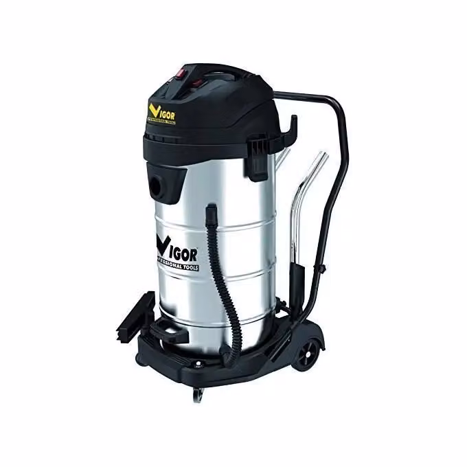 Aspirapolvere professionale Vigour in acciaio inossidabile color argento con capacità 58 L – 2