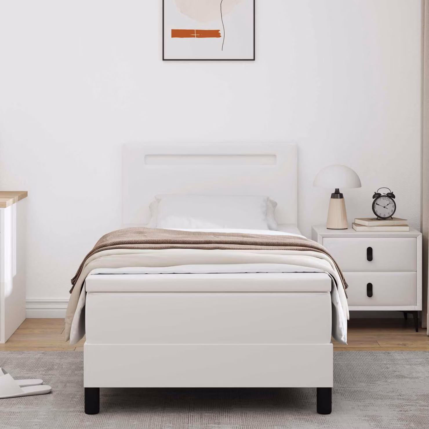 Letto a molle con testiera vidaXL in pelle sintetica bianca con illuminazione sottostante e porta di ricarica USB, L/P: 100 x 200 cm