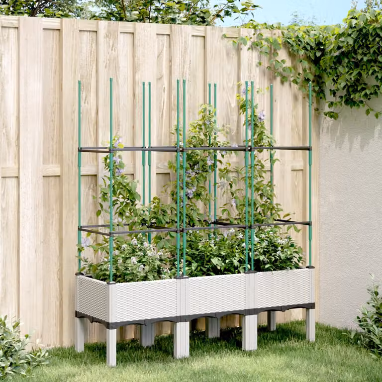 Fioriera da giardino con graticcio vidaXL bianca in plastica L: 120 cm, P: 40 cm, H: 142,5 cm