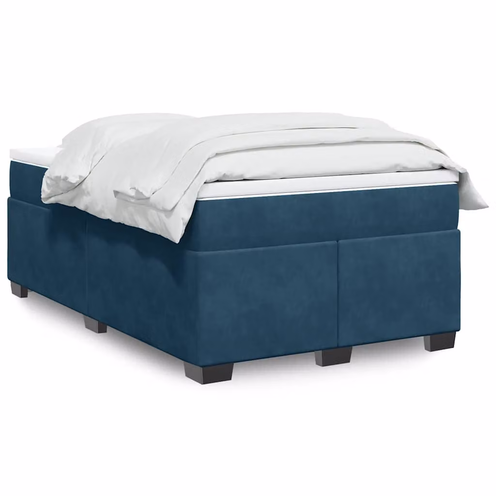 vidaXL Giroletto a Molle con Materasso Ibrido in Velluto Blu e Bianco L/P: 120 x 200 cm