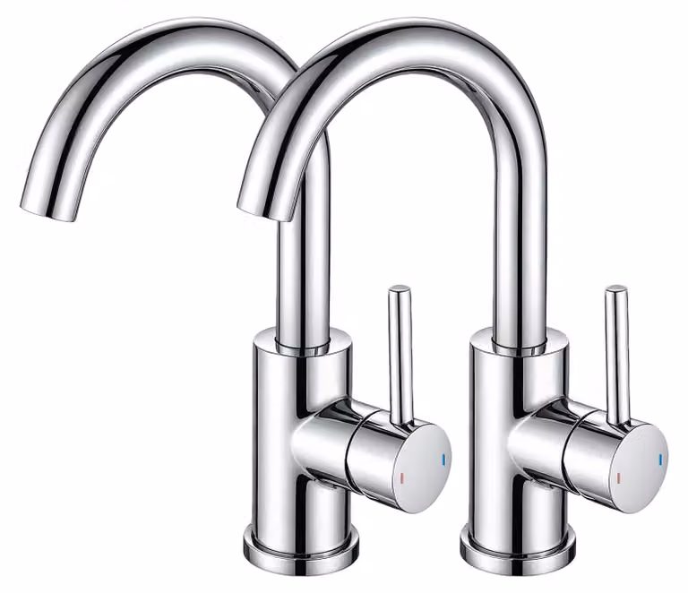 Miscelatore per lavabo a due maniglie, cromo, acciaio inossidabile, confezione da 2 pezzi
