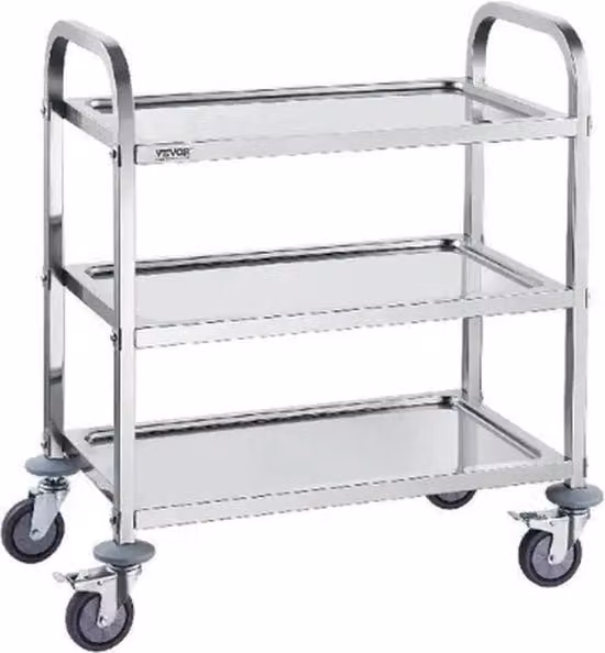 Carrello da servizio 3 livelli - Ruote 360 gradi girevoli - In acciaio inox