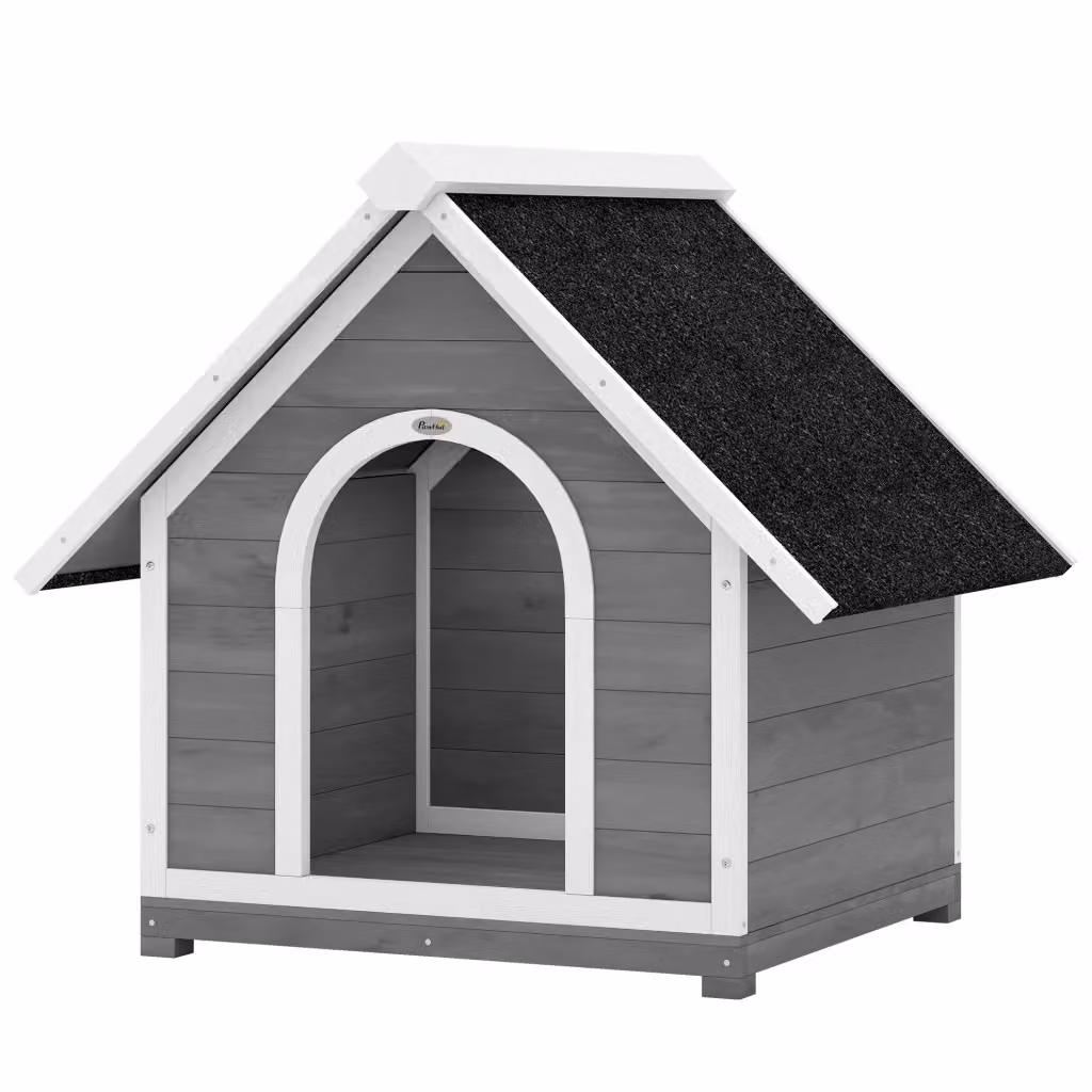 Casetta per cane da esterno Zephmum in legno di abete laccato, Grigio e Bianco, L: 101 cm, P: 84 cm, H: 86 cm – 2